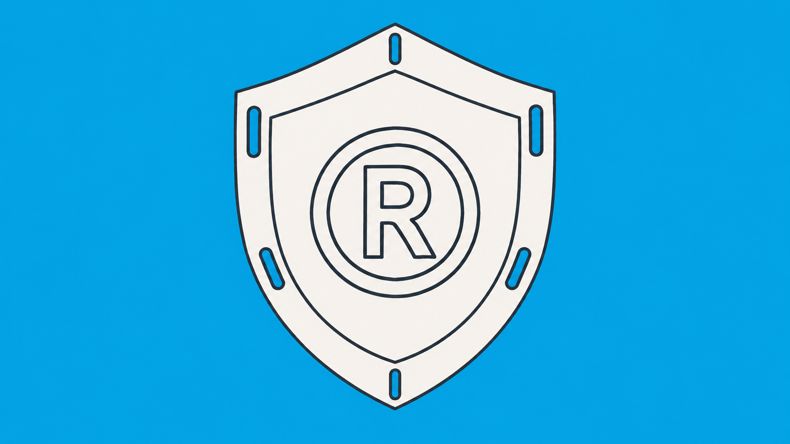 Flat illustration of a registered brand symbol inside a reinforced shield with limited openings, representing incontestable trademark protection and its exceptions.