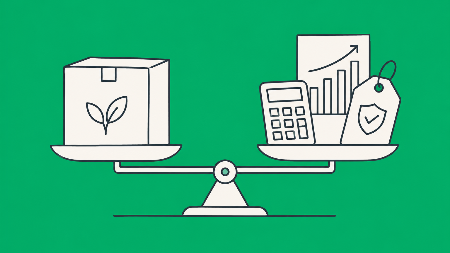 Flat illustration of a distinctive product package being measured with financial tools to represent trademark valuation.