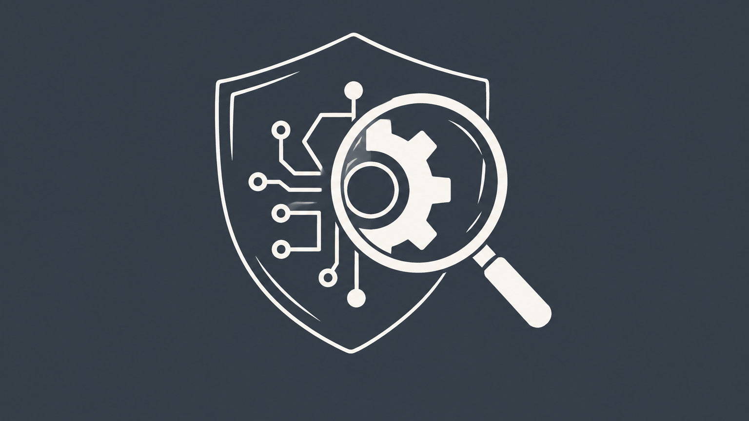 Flat illustration of a magnifying glass examining a shielded gear and circuit board to represent engineering patents.