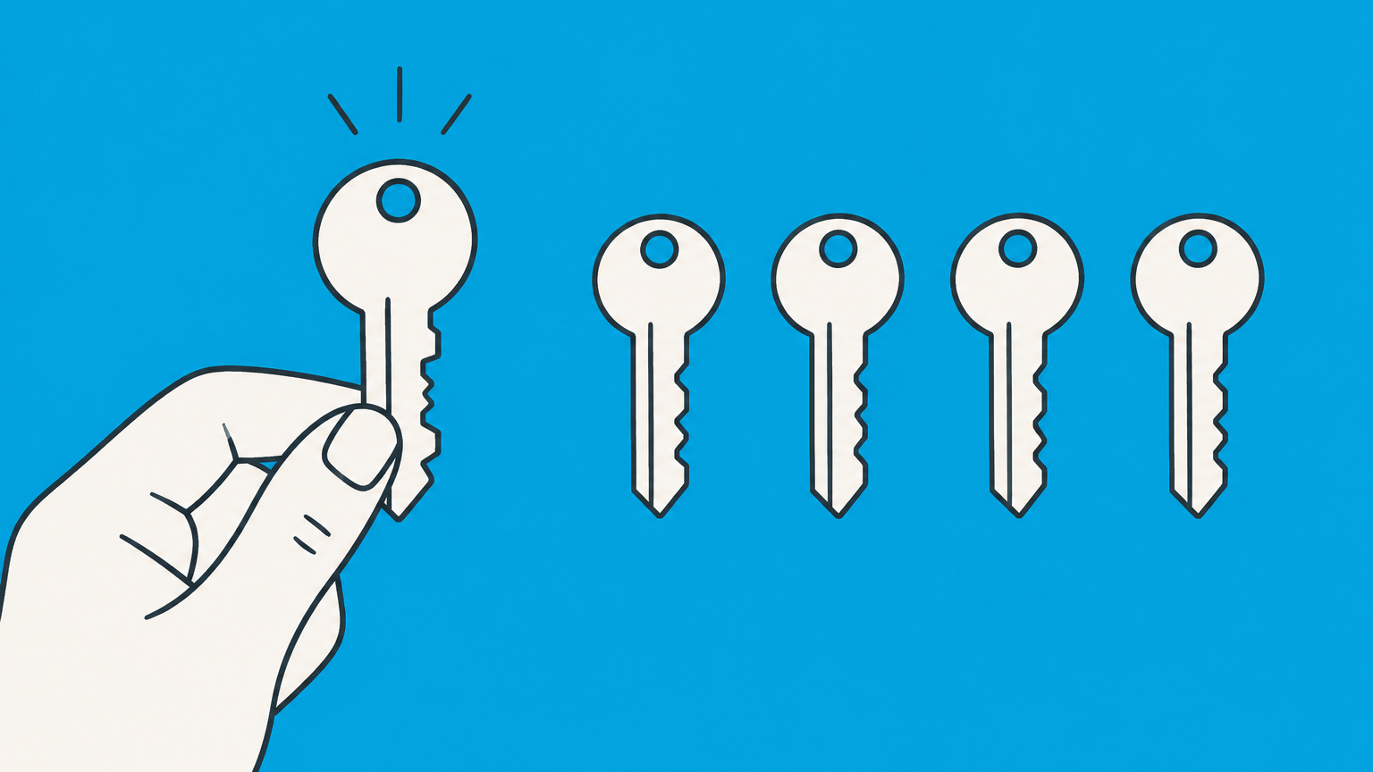 Flat illustration of a uniquely cut key compared with existing keys to represent patent novelty and prior art.