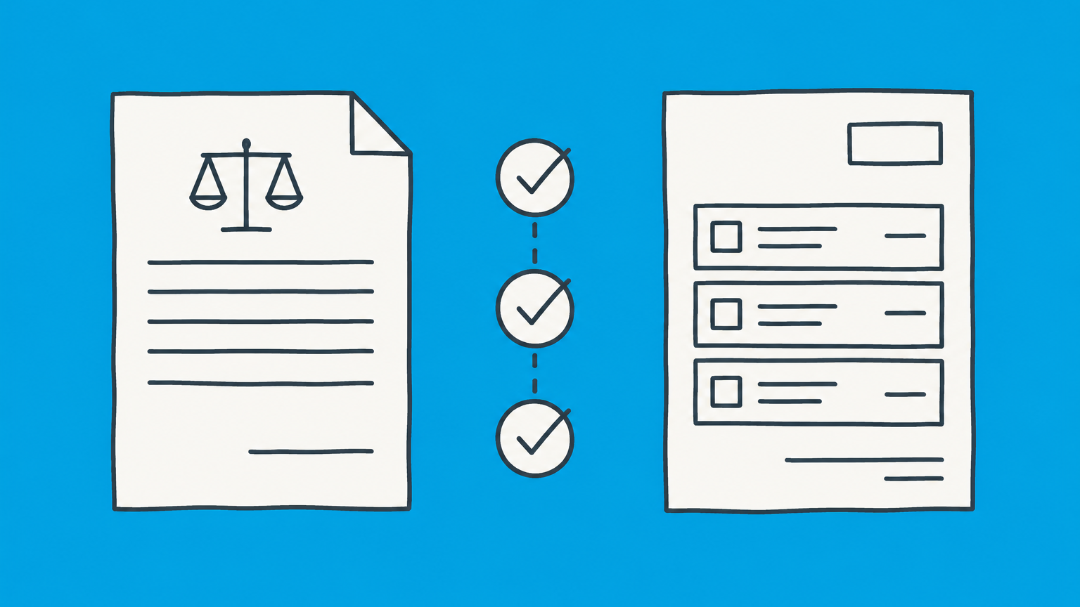 Flat illustration of a contract connected to an itemized invoice representing a fee for service agreement.