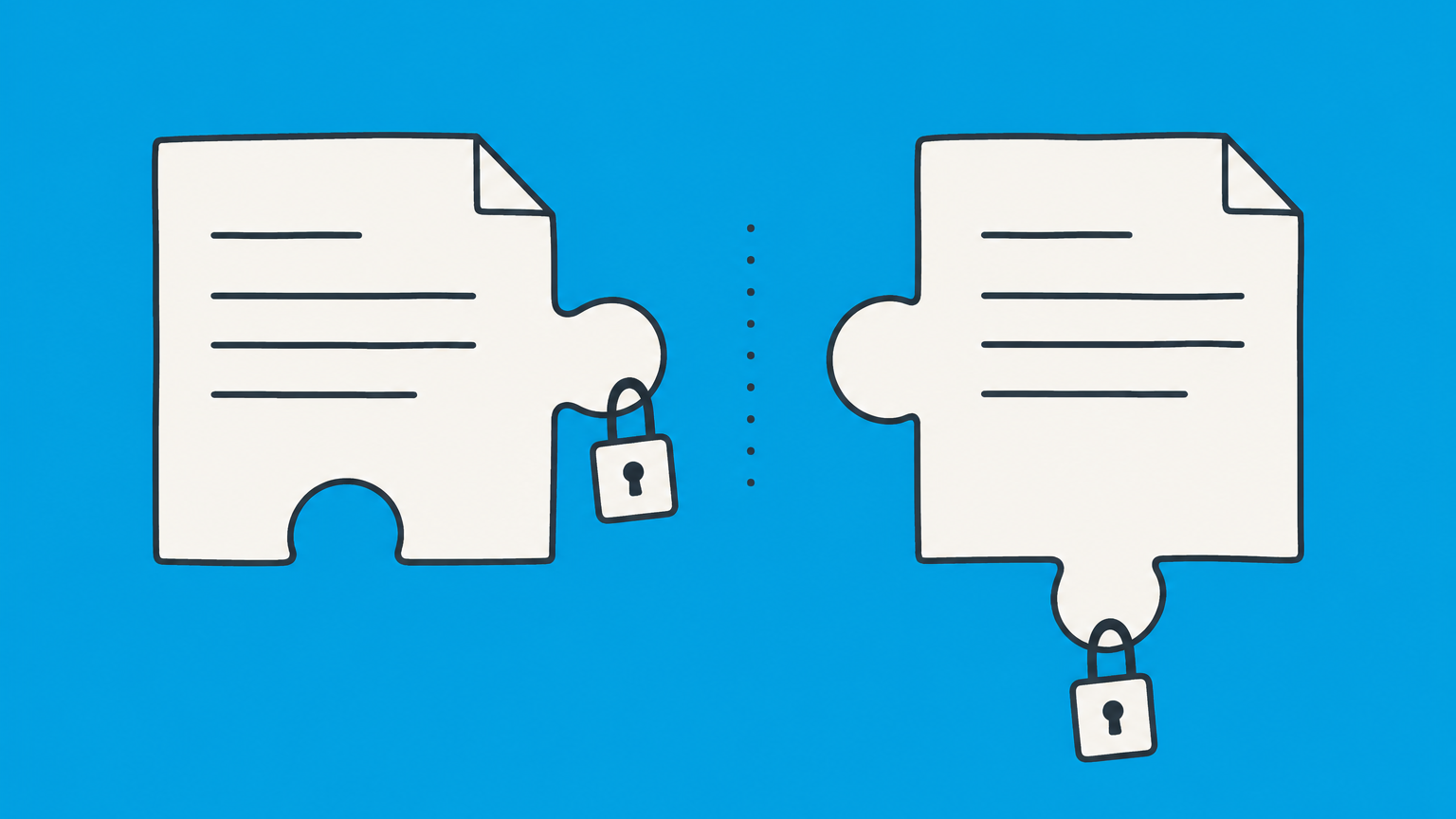 Flat illustration of two partially connected document-shaped puzzle pieces with selected locked tabs representing a non-binding letter of intent.